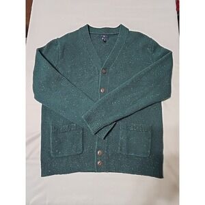 Gap Men's Large V-neck Long Sleeve Cardigan Sweater Holiday Green Wool Cotton